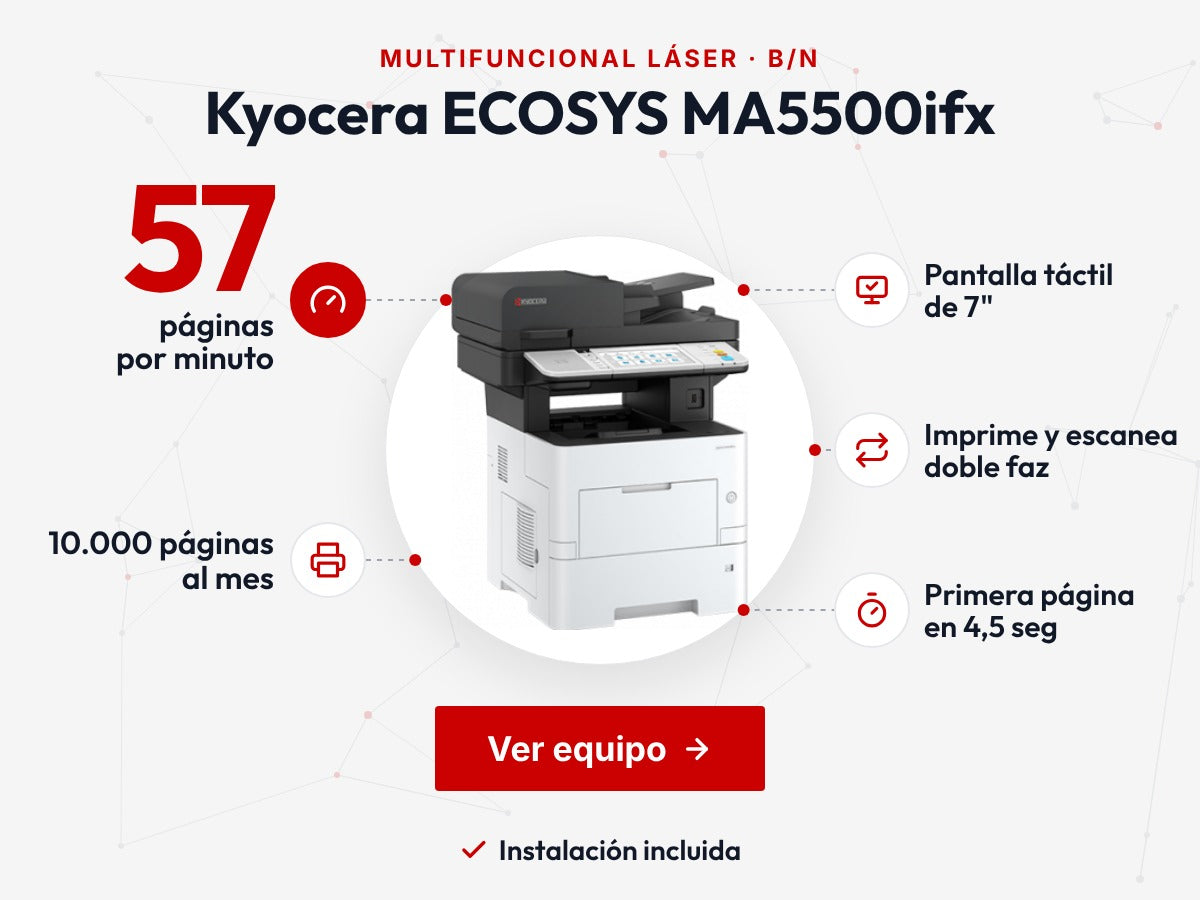 Multifuncional láser blanco y negro Kyocera ECOSYS MA5500ifx de 57 páginas por minuto, con instalación incluida